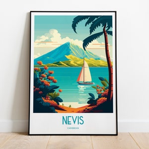 Nevis Print | Caribbean Poster | Nevis Caribbean | Caribbean Art | Caribbean Wall Art | Caribbean Travel | Caribbean Decor | Palm Tree Print