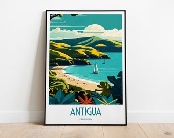 Antigua Travel Poster For Antigua Birthday Gift For Travel Print Lovers Caribbean Travel Poster For Antigua Beaches Birthday Gift Poster