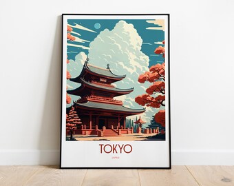 Stampa di viaggio di Tokyo, Giappone / Arte di viaggio in Islanda / Stampa di viaggio del tempio giapponese / Stampa del punto di riferimento di Tokyo, Giappone / Poster di viaggio di Tokyo, Giappone