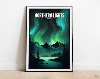 Northern Lights Norway Travel Print | Norway Travel Art | Northern Lights Travel Print | Norway Landmark Print | Northern Travel Poster