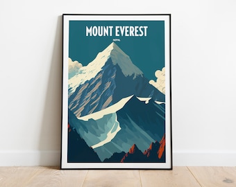 Stampa di viaggio sul Monte Everest, Nepal / Arte di viaggio sul Monte Everest / Stampa di viaggio sulle montagne del Nepal / Montagne innevate / Poster di viaggio sull'Everest