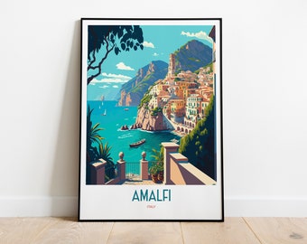Amalfi Coast Travel Print | Italy Coast Travel Poster | Amalfi Italy Travel Print | Italian Seaside Retro Print | Coast Travel Poster