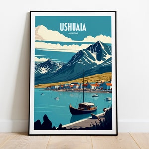 Impresión de viaje de Ushuaia Arte de pared Póster de viaje de la ciudad de Ushuaia Regalo para el archipiélago de Tierra del Fuego Arte de pared Impresión de arte de pared de Ushuaia, Argentina