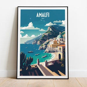 Amalfi Coast Travel Print | Italy Coast Travel Poster | Amalfi Italy Travel Print | Italian Seaside Retro Print | Coast Travel Poster