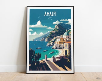 Amalfi Coast Travel Print | Italy Coast Travel Poster | Amalfi Italy Travel Print | Italian Seaside Retro Print | Coast Travel Poster