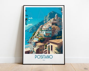 Positano Italy Travel Print | Positano Italy Travel Poster | Italian Travel Print | Positano Retro Print | Positano Village Travel Poster