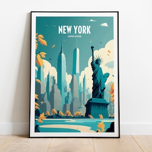 New York Poster | Statue of Liberty | New York Travel | New York Skyline | Nyc Print | Nyc Poster | New York City Print | Retro Travel Poste