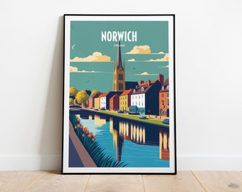 Norwich Cathedral Travel Print | Norwich Travel Art | English City Travel Print | UK Travel Poster | Norwich Cathedral Landmark