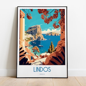 Lindos Print | Lindos | Rhodes | Lindos Rhodes | Rhodes Island | Greece Travel Poster | Rhodes Poster | Rhodes Print | Greece Travel Print