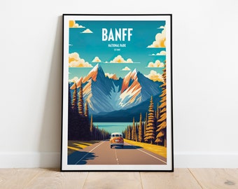 Banff National Park Travel Print | National Park Travel Art | Banff Travel Print | USA National Park | Banff Lake Mountain Travel Poster