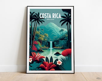 Costa Rica Travel Print | Costa Rica Waterfall Travel Art | Arenal Volcano Travel Print | Volcano Costa Rica Print | Waterfall Travel Poster
