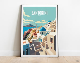 Santorini Greece Travel Print | Santorini Greece Seaside Travel Art | Santorini Travel Print | Santorini Landmark Print | Travel Poster