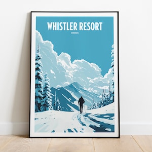 Whistler Resort Travel Print | Skiing Resort Travel Art | Skiing Travel Print | Skiing Mountain Peak | Skiing Travel Poster
