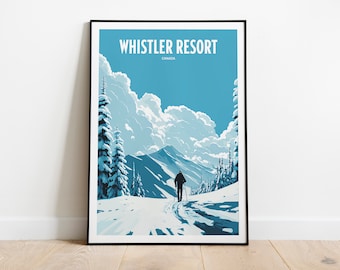 Whistler Resort Travel Print | Skiing Resort Travel Art | Skiing Travel Print | Skiing Mountain Peak | Skiing Travel Poster