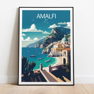 Amalfi Coast Travel Print | Italy Coast Travel Poster | Amalfi Italy Travel Print | Italian Seaside Retro Print | Coast Travel Poster