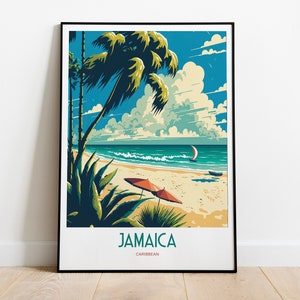 Jamaica Island Travel Print | Caribbean Travel Art | Tropical Caribbean Travel Print | Jamaica Travel Art | Jamaica Palm Trees Travel Poster