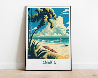 Jamaica Island Travel Print | Caribbean Travel Art | Tropical Caribbean Travel Print | Jamaica Travel Art | Jamaica Palm Trees Travel Poster