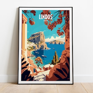 Lindos Print | Lindos | Rhodes | Lindos Rhodes | Rhodes Island | Greece Travel Poster | Rhodes Poster | Rhodes Print | Greece Travel Print