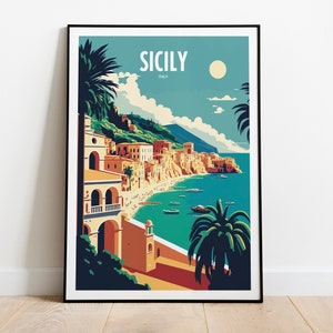 Sizilien Italien Reise Poster | Sizilien Seaside Travel Art | Sizilien Reise Poster | Italien Wahrzeichen Print | Sizilien Reise Poster