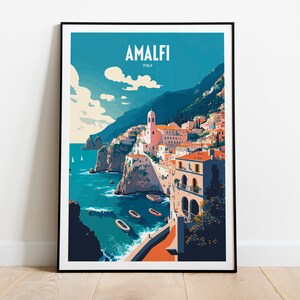 Amalfi Coast Travel Print | Italy Coast Travel Poster | Amalfi Italy Travel Print | Italian Seaside Retro Print | Coast Travel Poster