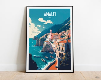 Amalfi Coast Travel Print | Italy Coast Travel Poster | Amalfi Italy Travel Print | Italian Seaside Retro Print | Coast Travel Poster