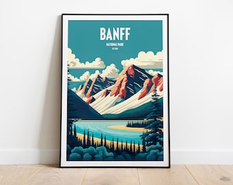 Banff National Park Travel Print | National Park Travel Art | Banff Travel Print | USA National Park | Banff Lake Mountain Travel Poster