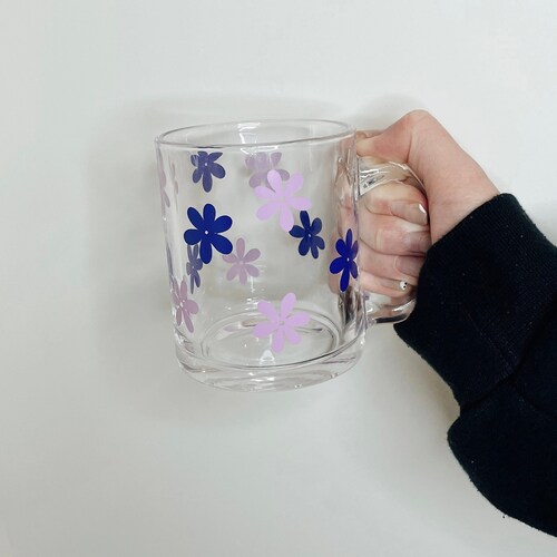 floral glass mug