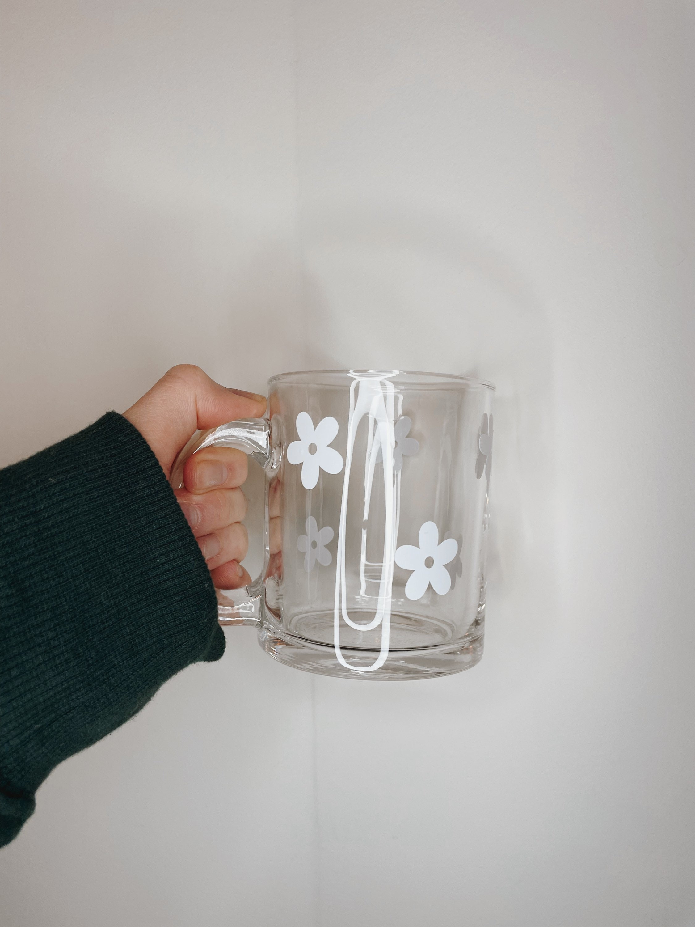 floral glass mug