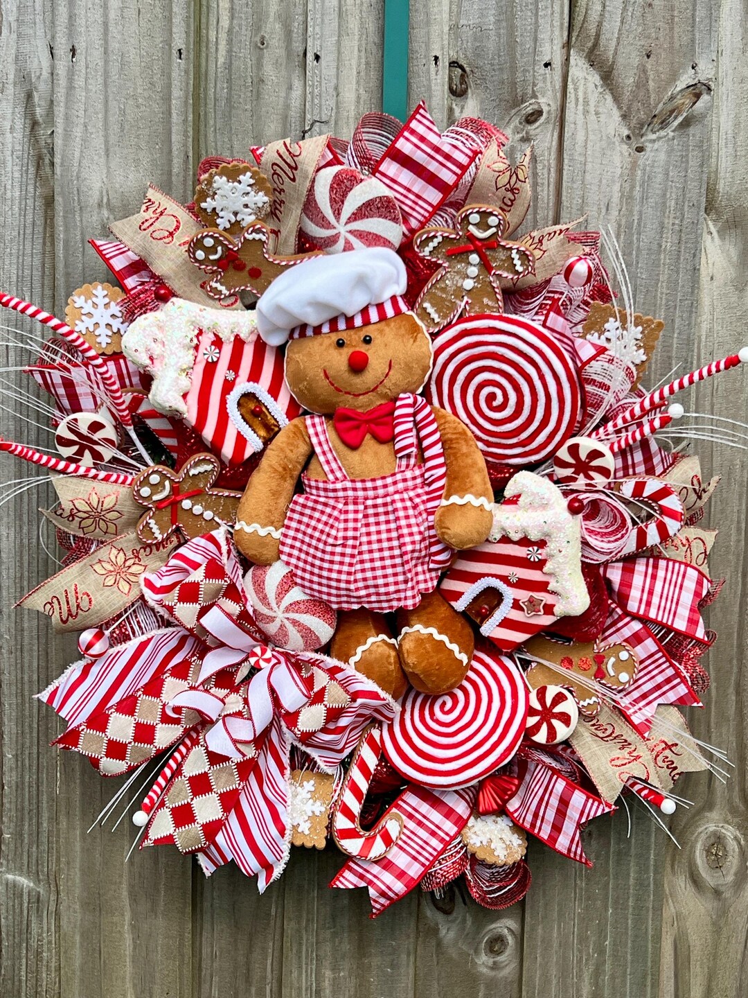 Handmade Gingerbread Wreath for Front Door, Festive Holiday Decor ...