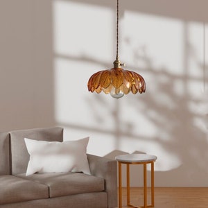 Orange pendant Light-Living room pendant light-Glass pendant light-Bedroom pendant light-Kitchen Island pendant light-Indoor lighting zdjęcie 9