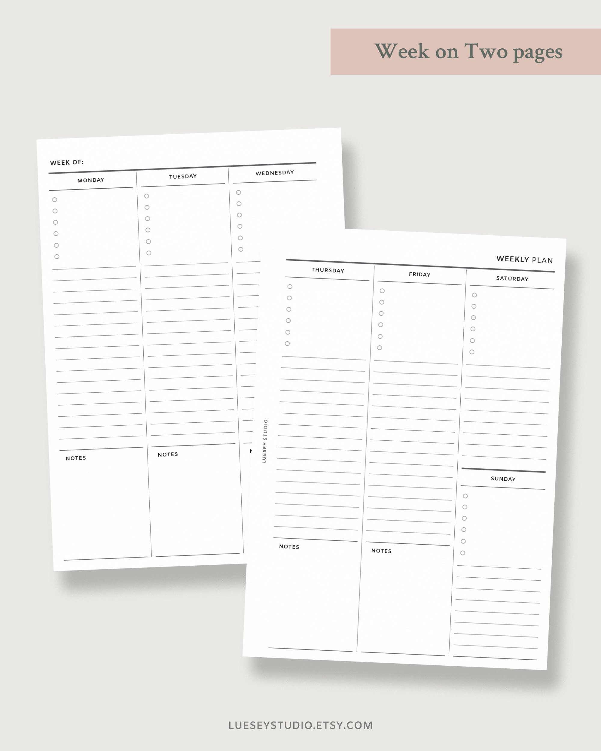 Week on Two Pages | Undated Weekly Planner Template | Weekly Overview ...