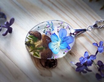 Mushroom necklace, Real flowers Forest amulet, Real moss, vegan gift, flower necklace, real flowers, botanical lovers birthday gift