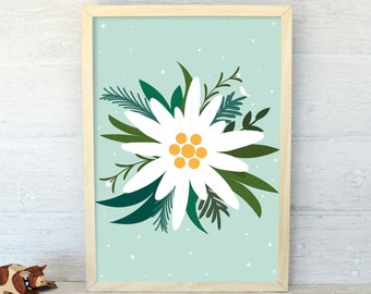 油絵アート（green flower） Edelweiss Art Print - Etsy