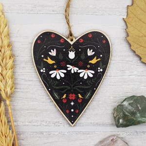 Folk Heart Wooden Decoration