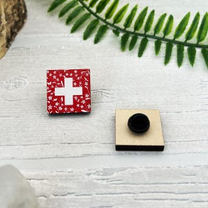 Switzerland Wooden Pin Badge
