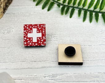 Switzerland Wooden Pin Badge
