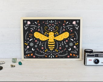 Bee Kind to Yourself Art Print - dark colour scheme