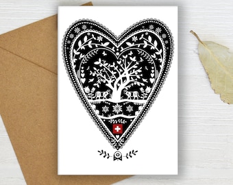 Swiss Paper Cut Heart Greeting Card
