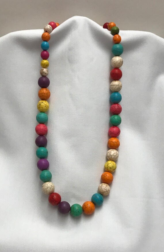 Vintage Chunky Colorful Howlite Handmade Necklace… - image 1