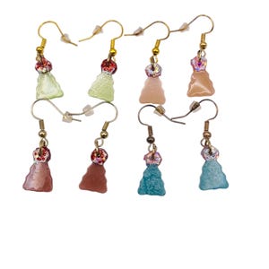 Christmas Tree Dangle Earrings &quot; Choose Your Color&quot;, Handmade Resin Earrings, Hand Painted, Holiday Earrings