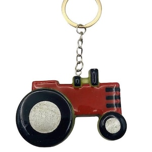 Handmade Resin Red And Green Tractor Keychain, Key Ring, Charms, Halloween, Accessories, Farm Keychain