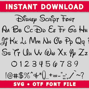 Disney Font Script OTF SVG Cricut Cut Files Canva / Disney Clipart Silhouette / Stampa a sublimazione vettoriale digitale