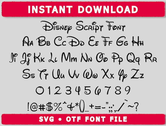 Disney Font Script OTF SVG Cricut Cut Files Canva Disney Clipart  Silhouette Digital Vector Sublimation Printing