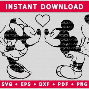 Mickey Minnie Kissing Topper SVG Cricut Cut Files / Disney Clipart Canva Procreate Silhouette Love Valentines Mouse Couple / Digital Vector