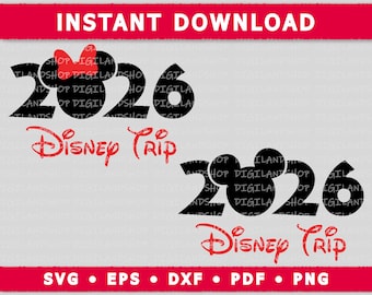 Paquete SVG de Disney Trip 2026 / Imágenes prediseñadas de Mickey y Minnie (descarga digital)