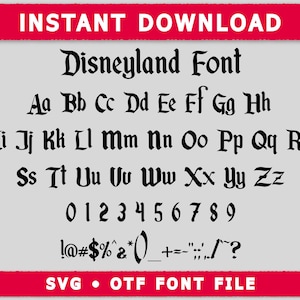 Disneyland-lettertype OTF SVG Cricut Cut-bestanden Canva | Disney-clipartsilhouet | Digitale vectorsublimatiedruk