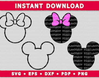 ミッキーマウスとミニーマウスの SVG バンドル: ディズニーランド シャツ デザイン (デジタル ダウンロード)