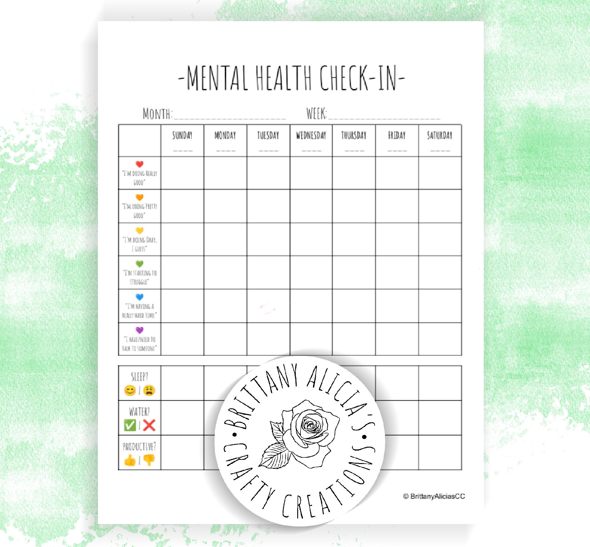 Mental Health weekly Check-in Calendar Worksheet pdf - Etsy mental-health-weekly-check-in-calendar-worksheet-pdf-etsy