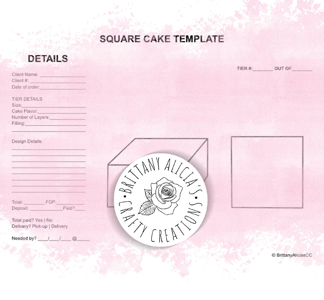 SQUARE CAKE TEMPLATE order Form Etsy