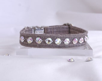 Elegant pet collar with rhinestones - Crystal embellished pet collar in Brown - Rhinestone pet accessories for weddings or special occasions